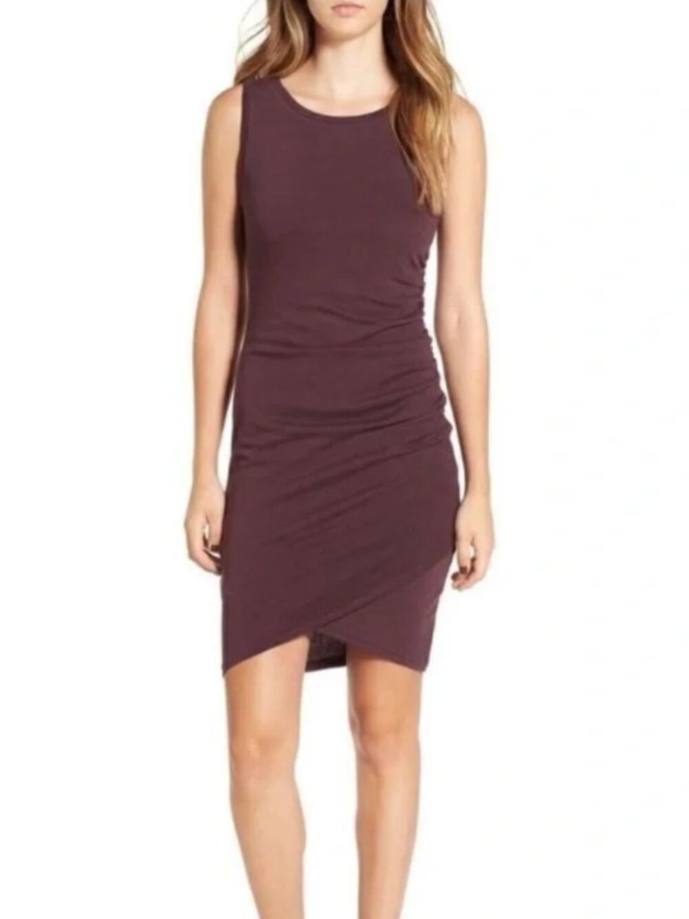 Leith Ruched Midi Dress in Purple/Maroon Size Small